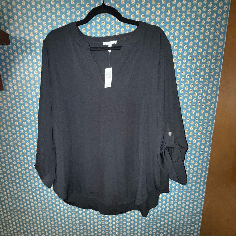 NWT Maurices Black V-Neck Easy Care Long Sleeve Career Top, Size XL